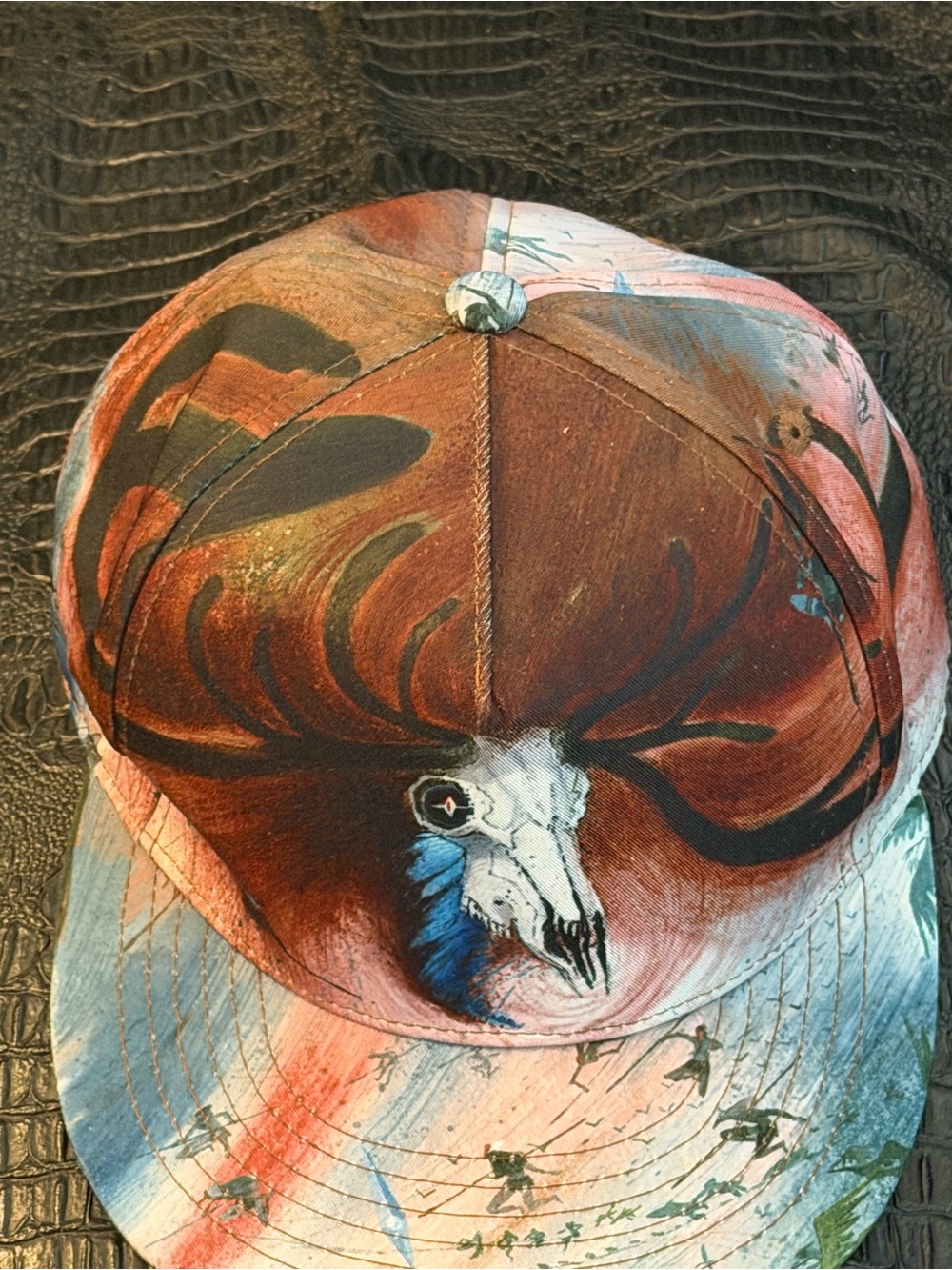 Native American Southwestern Deer Skull Snapback Hat Colorful Artwork One Size